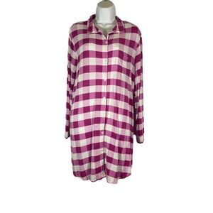 Soma Shirt Dress MIDI Pink White Plaid Print Long Sleeve Button Pocket Large